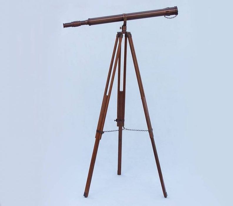 Hampton Nautical 62-Inch Floor Standing Bronzed Galileo Telescope Body Mounted on Tripod with Extended Legs and Chain