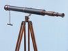 Hampton Nautical 62-Inch Floor Standing Bronzed with Leather Galileo Telescope Rear Body Eyepiece Side Profile Left