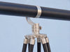Hampton Nautical 62-Inch Floor Standing Brushed Nickel with Leather Galileo Telescope Tripod Body Base Left Side Profile