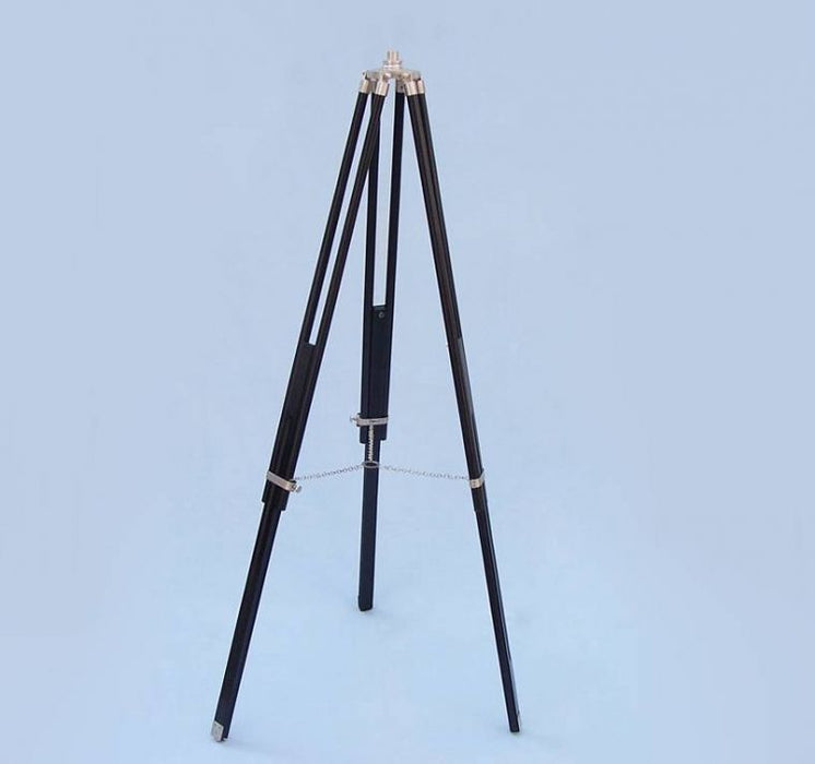 Hampton Nautical 62-Inch Floor Standing Brushed Nickel with Leather Galileo Telescope Tripod with Extended Legs and Chain