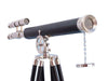 Hampton Nautical 64-Inch Chrome-Leather Griffith Astro Telescope with Black Wooden Legs