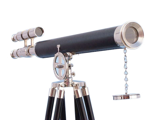 Hampton Nautical 64-Inch Chrome-Leather Griffith Astro Telescope with Black Wooden Legs