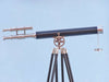 Hampton Nautical 64-Inch Chrome-Leather Griffith Astro Telescope with Black Wooden Legs Body Mounted on Tripod Right Side Profile
