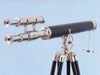 Hampton Nautical 64-Inch Chrome-Leather Griffith Astro Telescope with Black Wooden Legs Body on Tripod 