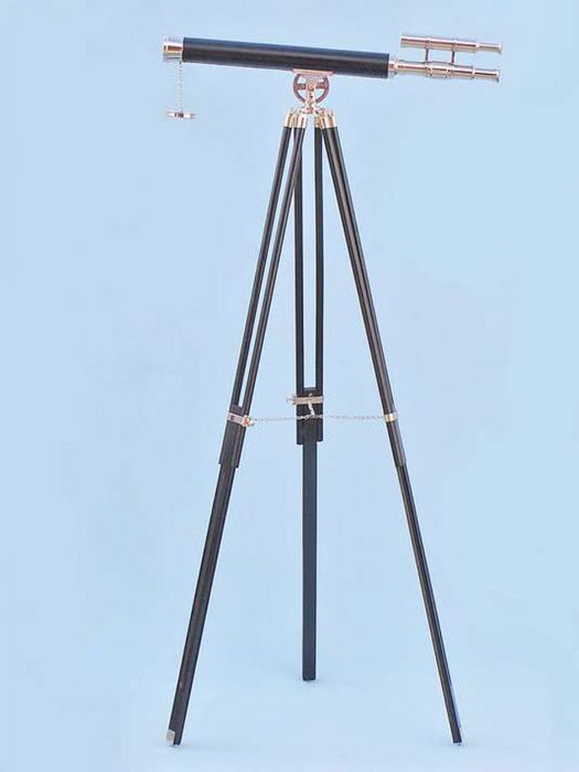 Hampton Nautical 64-Inch Chrome-Leather Griffith Astro Telescope with Black Wooden Legs Tripod Side Profile Left