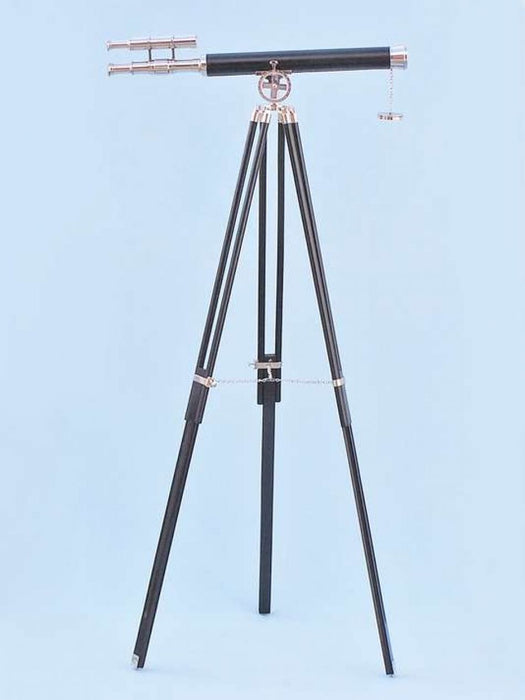 Hampton Nautical 64-Inch Chrome-Leather Griffith Astro Telescope with Black Wooden Legs Tripod Side Profile Right