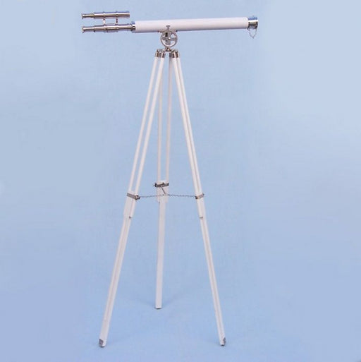 Hampton Nautical 64-Inch Collection Chrome with White Leather Griffith Astro Telescope Body on Tripod
