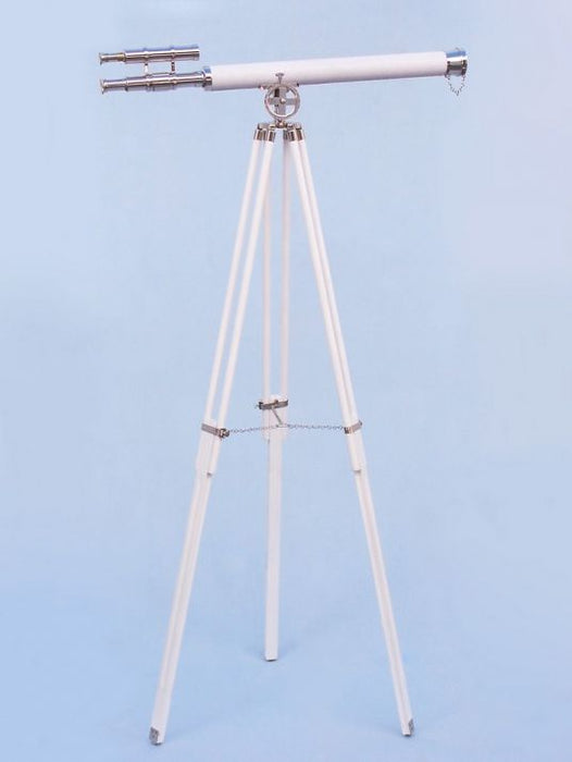 Hampton Nautical 64-Inch Collection Chrome with White Leather Griffith Astro Telescope Mounted on Extended Tripod Legs