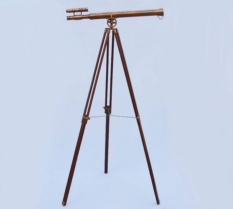 Hampton Nautical 64-Inch Floor Standing Antique Brass Griffith Astro Telescope Body Mounted on Tripod with Extended Legs and Chain