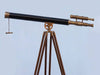 Hampton Nautical 64-Inch Floor Standing Antique Brass with Leather Griffith Astro Telescope on Tripod Side Profile Left