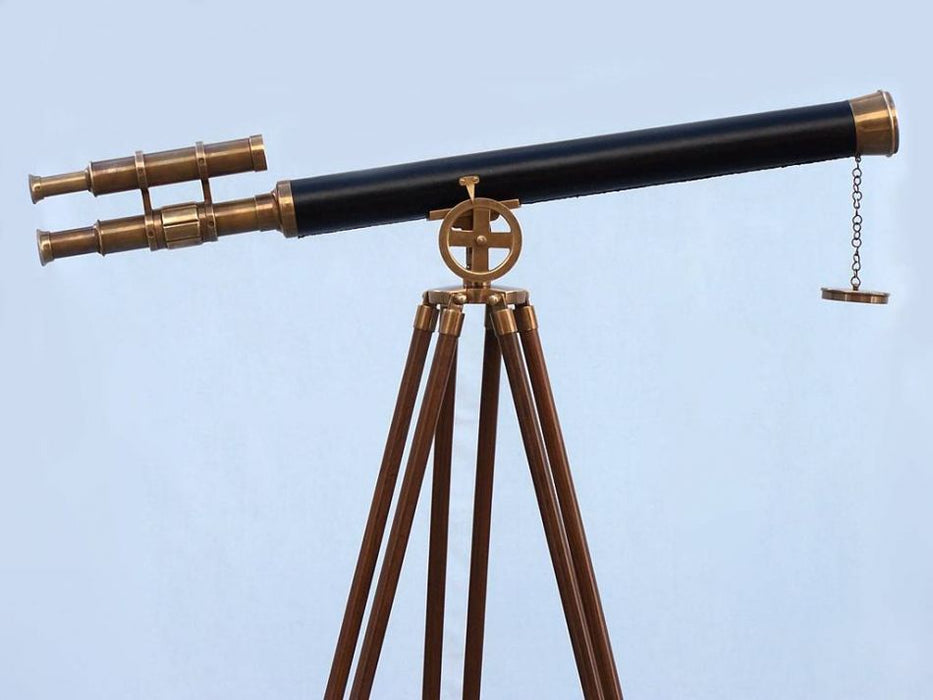 Hampton Nautical 64-Inch Floor Standing Antique Brass with Leather Griffith Astro Telescope on Tripod Side Profile Right