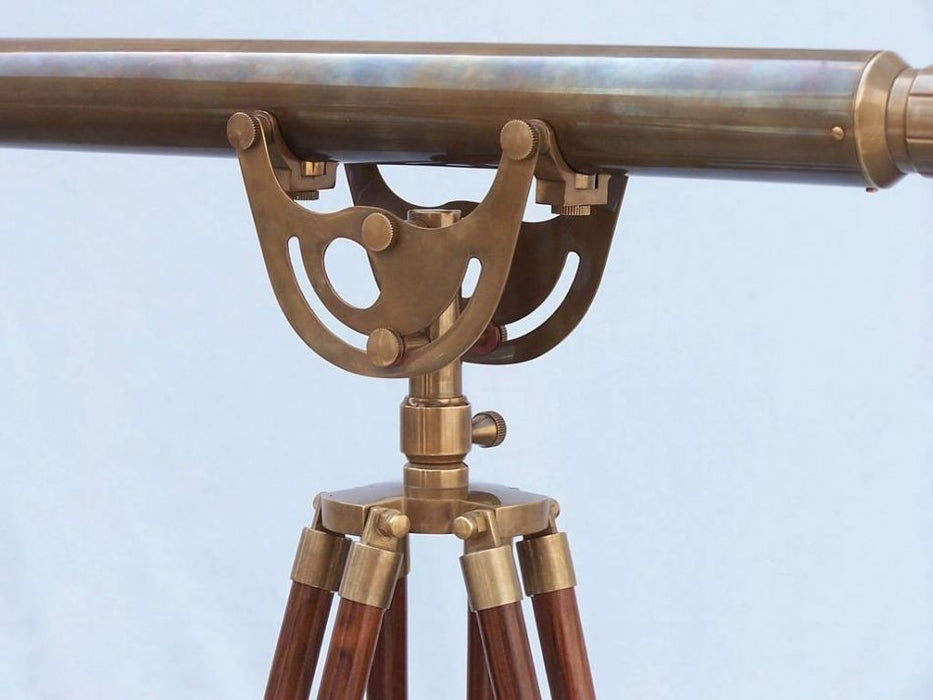 Hampton Nautical 65-Inch Floor Standing Antique Brass Anchormaster Telescope Tripod Body Side Profile Right