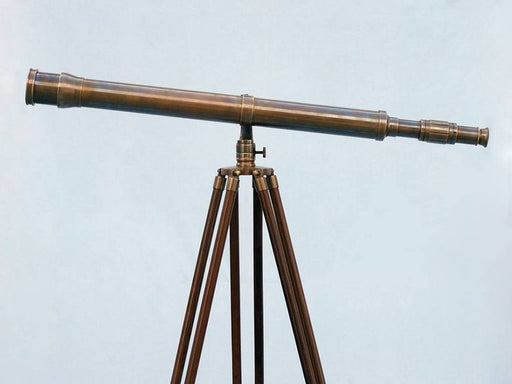 Hampton Nautical 65-Inch Floor Standing Antique Brass Galileo Telescope Body Side Profile Left
