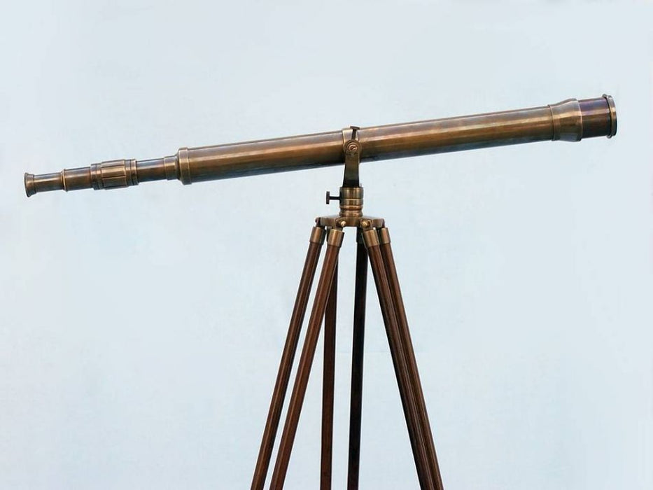 Hampton Nautical 65-Inch Floor Standing Antique Brass Galileo Telescope Body Side Profile Right