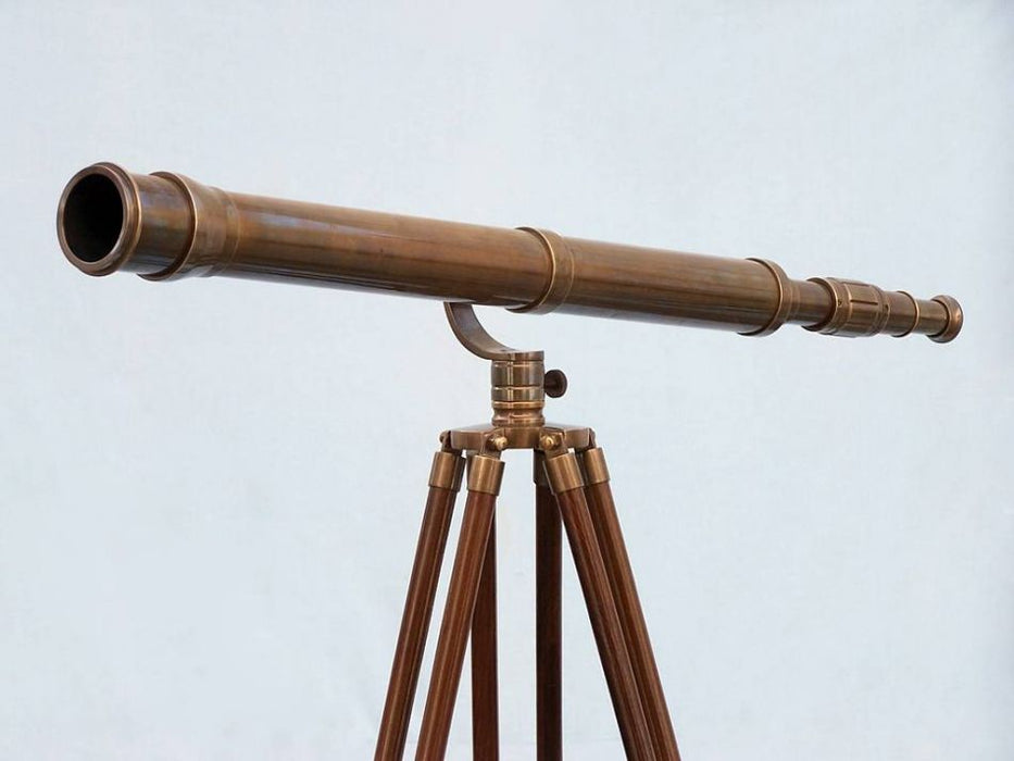 Hampton Nautical 65-Inch Floor Standing Antique Brass Galileo Telescope Body on Tripod Left Side Profile
