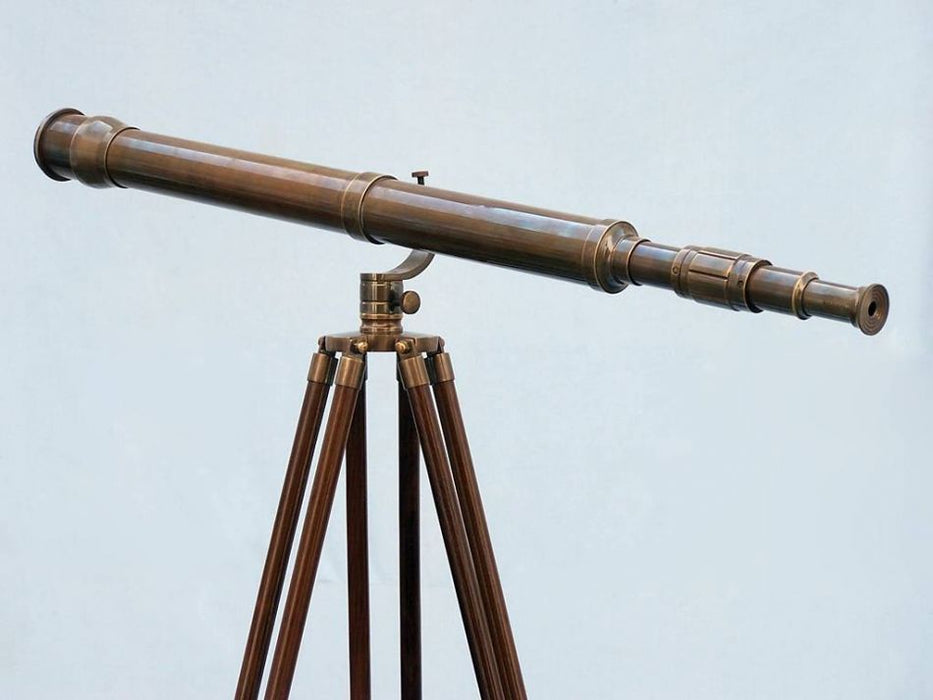 Hampton Nautical 65-Inch Floor Standing Antique Brass Galileo Telescope Body on Tripod Rear Profile
