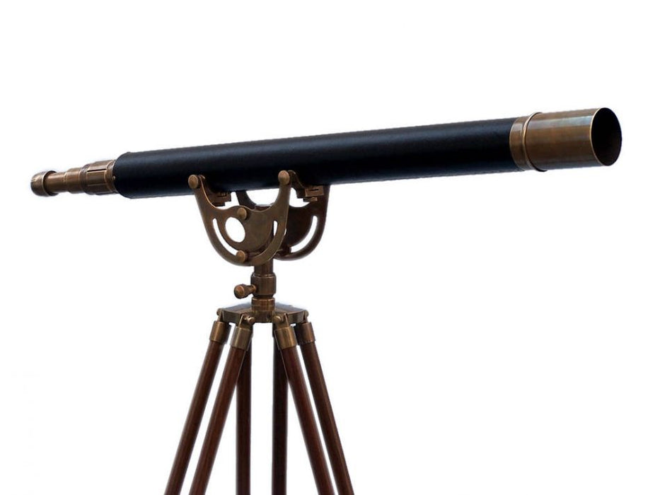 Hampton Nautical 65-Inch Floor Standing Antique Brass Leather Anchormaster Telescope