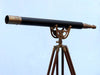 Hampton Nautical 65-Inch Floor Standing Antique Brass Leather Anchormaster Telescope Body Side Profile Left