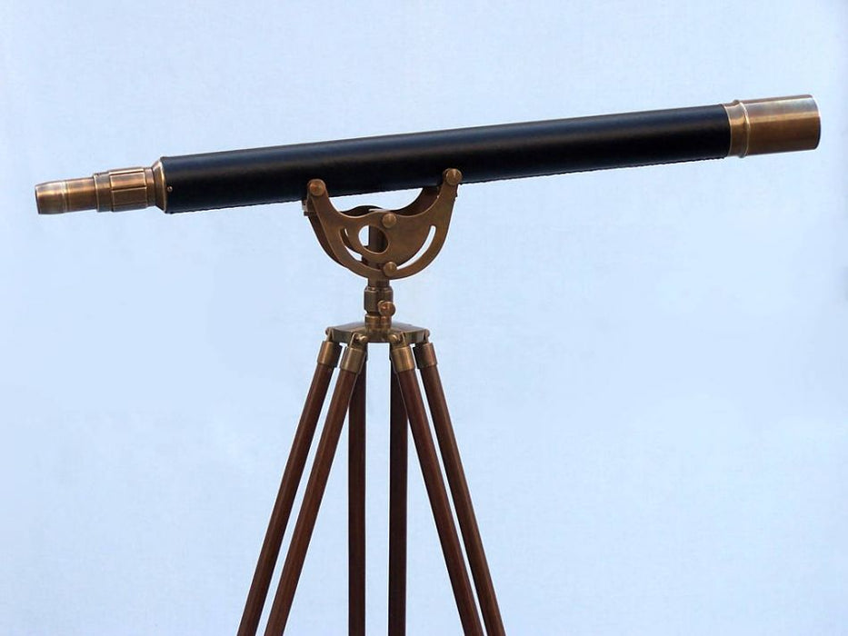 Hampton Nautical 65-Inch Floor Standing Antique Brass Leather Anchormaster Telescope Body with Tripod