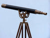 Hampton Nautical 65-Inch Floor Standing Antique Brass Leather Anchormaster Telescope Mounted on Tripod Left Side Profile