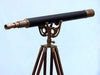 Hampton Nautical 65-Inch Floor Standing Antique Brass Leather Anchormaster Telescope Mounted on Tripod Right Side Profile