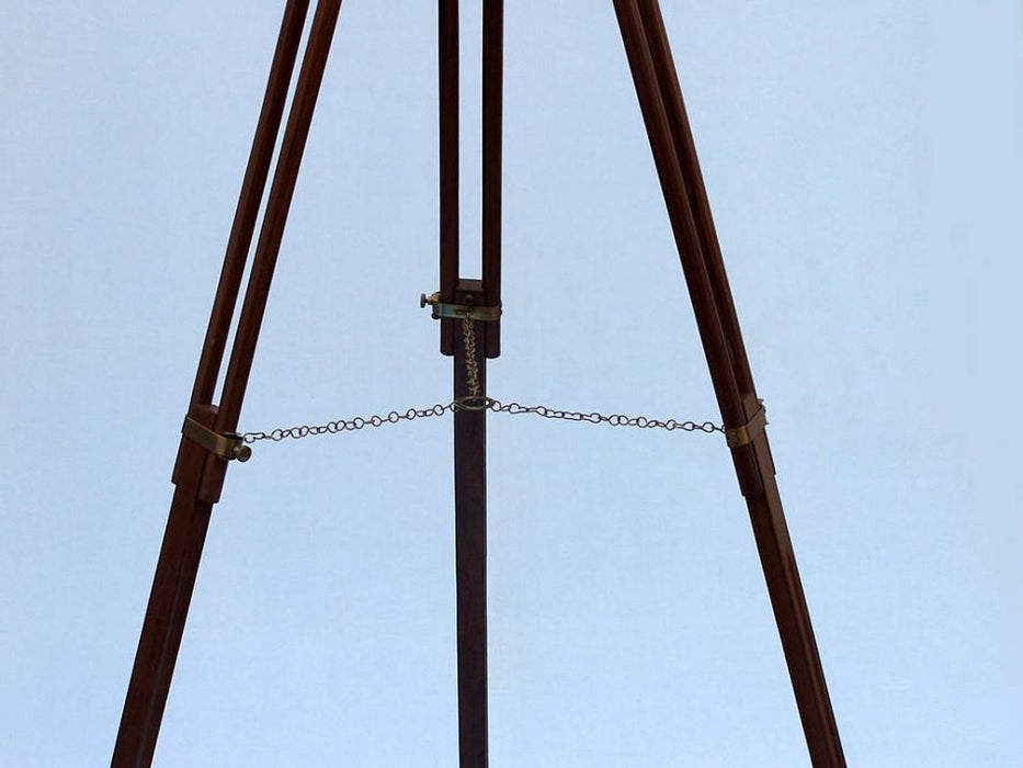 Hampton Nautical 65-Inch Floor Standing Antique Brass Leather Anchormaster Telescope Tripod Leg Chain