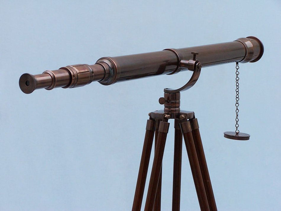 Hampton Nautical 65-Inch Floor Standing Antique Copper Galileo Telescope Body Eyepiece and Lens Cap