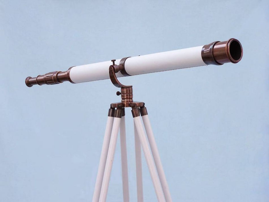 Hampton Nautical 65-Inch Floor Standing Antique Copper With White Leather Galileo Telescope Body
