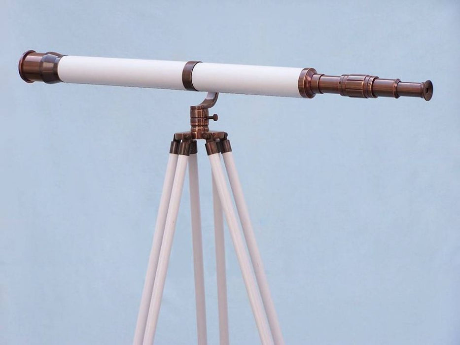 Hampton Nautical 65-Inch Floor Standing Antique Copper With White Leather Galileo Telescope Body Mounted on Tripod