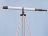 Hampton Nautical 65-Inch Floor Standing Antique Copper With White Leather Galileo Telescope Body Side Profile Left