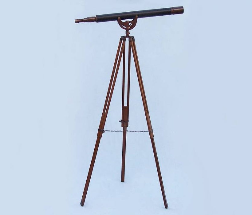 Hampton Nautical 65-Inch Floor Standing Antique Copper with Leather Anchormaster Telescope Mounted on Tripod with Extended Legs