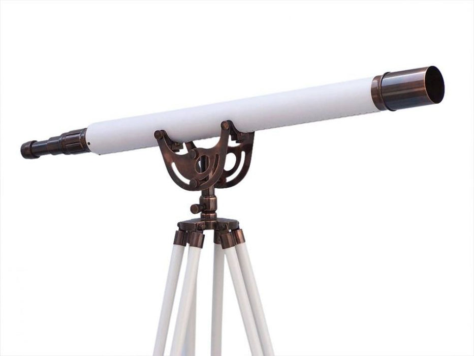 Hampton Nautical 65-Inch Floor Standing Antique Copper with White Leather Anchormaster Telescope