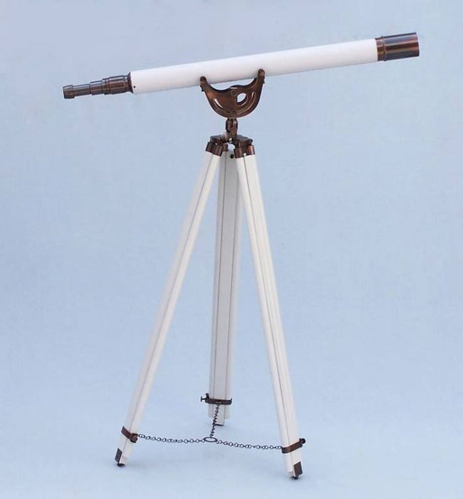 Hampton Nautical 65-Inch Floor Standing Antique Copper with White Leather Anchormaster Telescope Mounted on Tripod