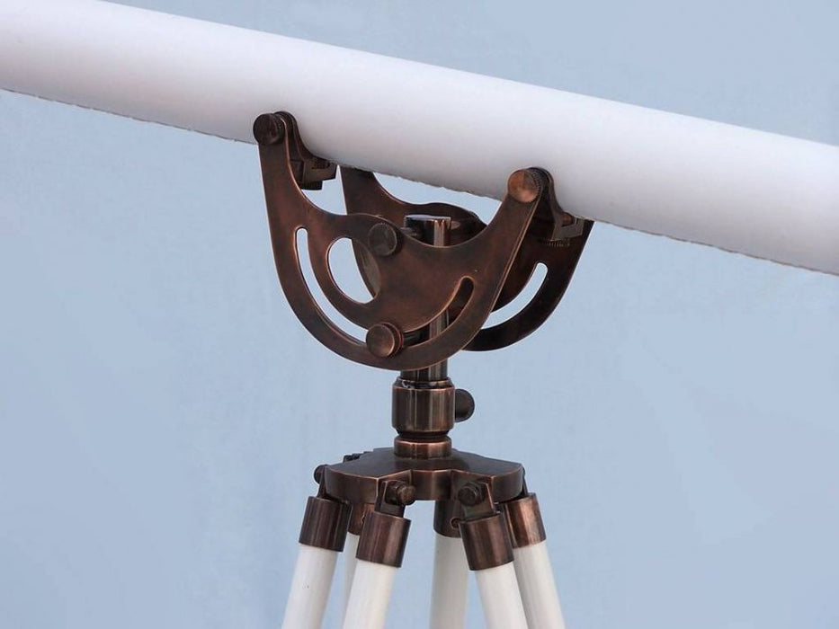 Hampton Nautical 65-Inch Floor Standing Antique Copper with White Leather Anchormaster Telescope Tripod Body Base 