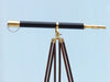 Hampton Nautical 65-Inch Floor Standing Brass/Leather Galileo Telescope Body Mounted on Tripod with Len Cap