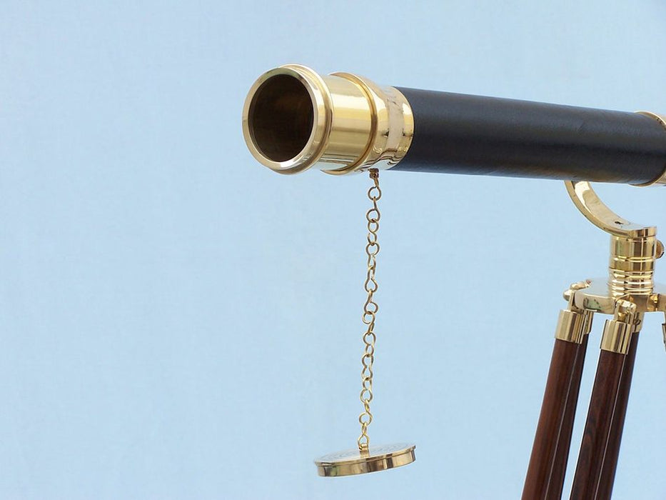 Hampton Nautical 65-Inch Floor Standing Brass/Leather Galileo Telescope Objective Lens and Cap
