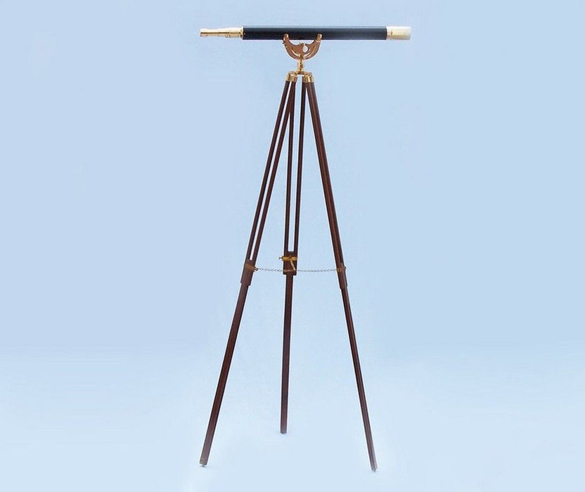 Hampton Nautical 65-Inch Floor Standing Brass and Leather Anchormaster Telescope Mounted on Tripod
