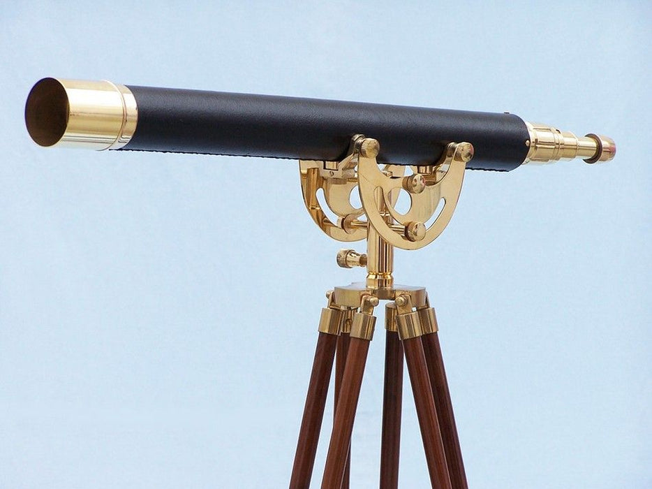 Hampton Nautical 65-Inch Floor Standing Brass and Leather Anchormaster Telescope on Tripod Body