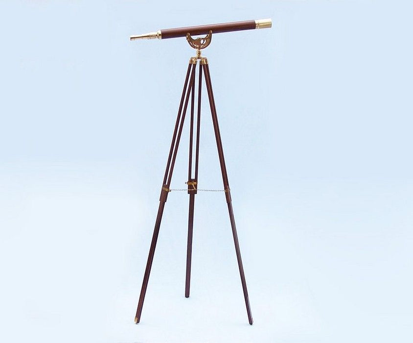 Hampton Nautical 65-Inch Floor Standing Brass and Wood Anchormaster Telescope Body Mounted on Tripod