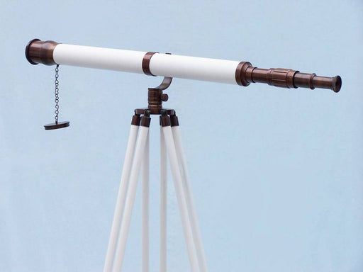 Hampton Nautical 65-Inch Floor Standing Bronzed with White Leather Galileo Telescope Body Side Profile Left