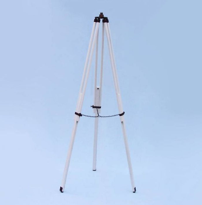 Hampton Nautical 65-Inch Floor Standing Bronzed with White Leather Galileo Telescope Tripod Extended Legs with Chain