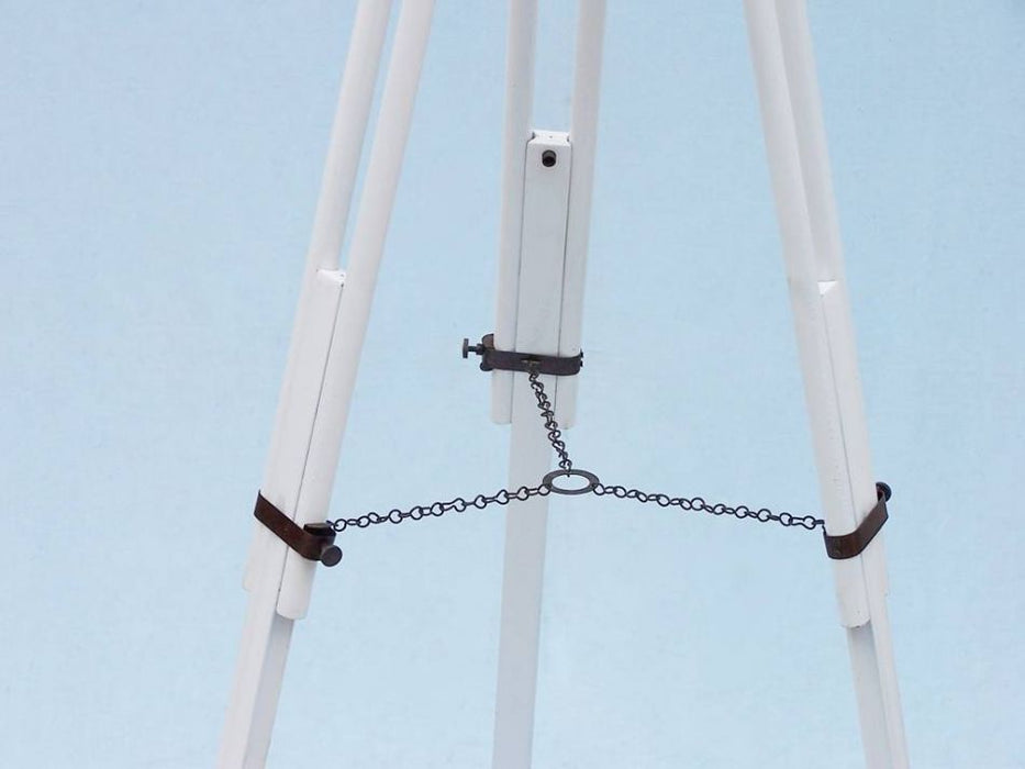 Hampton Nautical 65-Inch Floor Standing Bronzed with White Leather Galileo Telescope Tripod Leg Chain