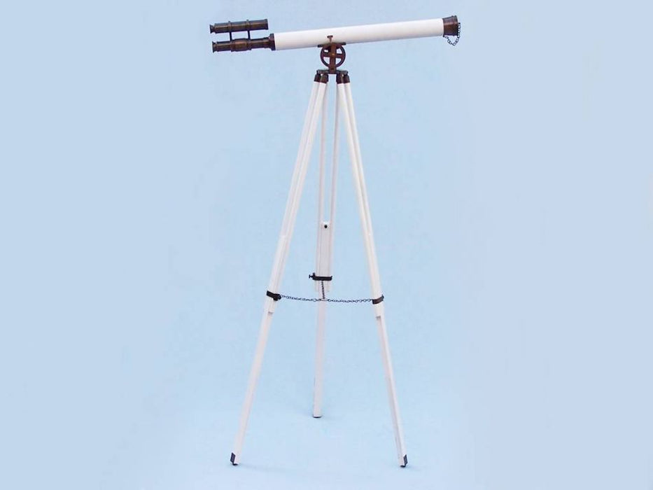 Hampton Nautical 65-Inch Floor Standing Bronzed with White Leather Griffith Astro Telescope Body Mounted on Tripod with Extended Legs and Chain
