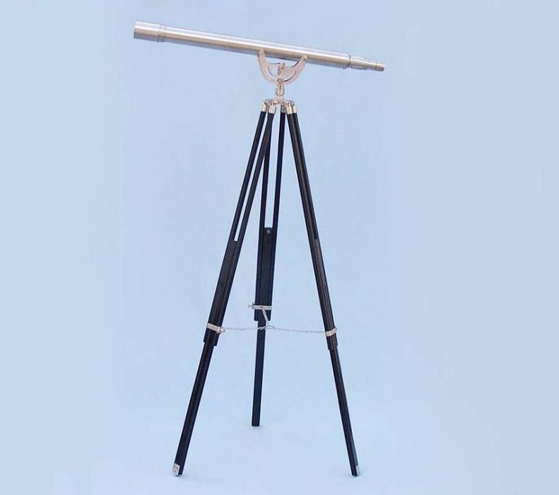 Hampton Nautical 65-Inch Floor Standing Brushed Nickel Anchormaster Telescope Body Mounted on Tripod with Extended Legs