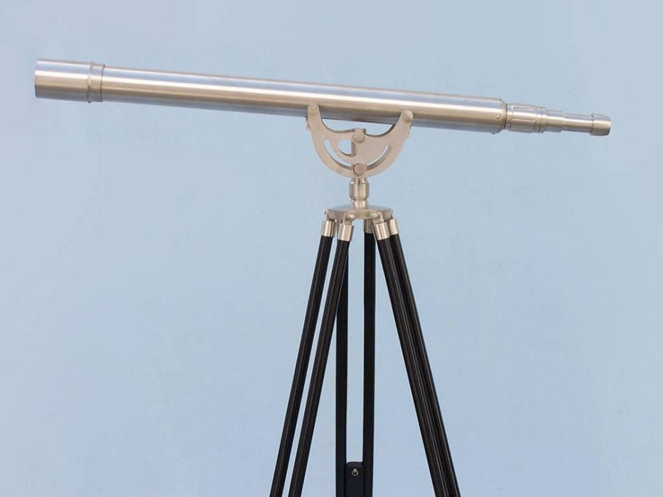 Hampton Nautical 65-Inch Floor Standing Brushed Nickel Anchormaster Telescope Body Side Profile Left