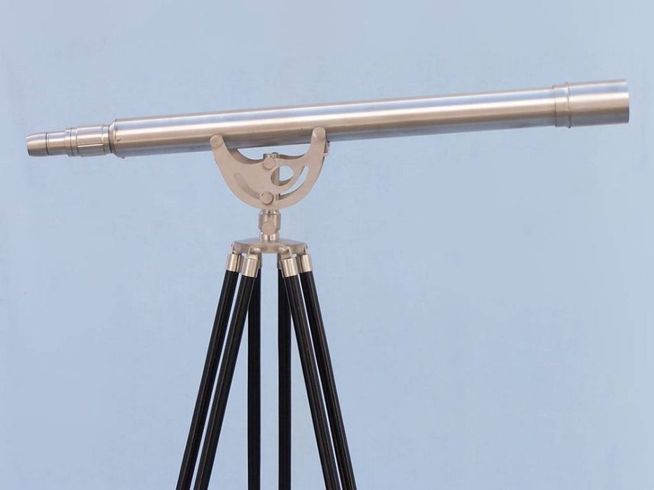Hampton Nautical 65-Inch Floor Standing Brushed Nickel Anchormaster Telescope Body Side Profile Right