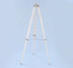 Hampton Nautical 65-Inch Floor Standing Brushed Nickel With White Leather Galileo Telescope Tripod Retracted Legs