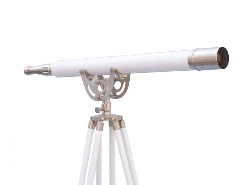 Hampton Nautical 65-Inch Floor Standing Brushed Nickel with White Leather Anchormaster Telescope