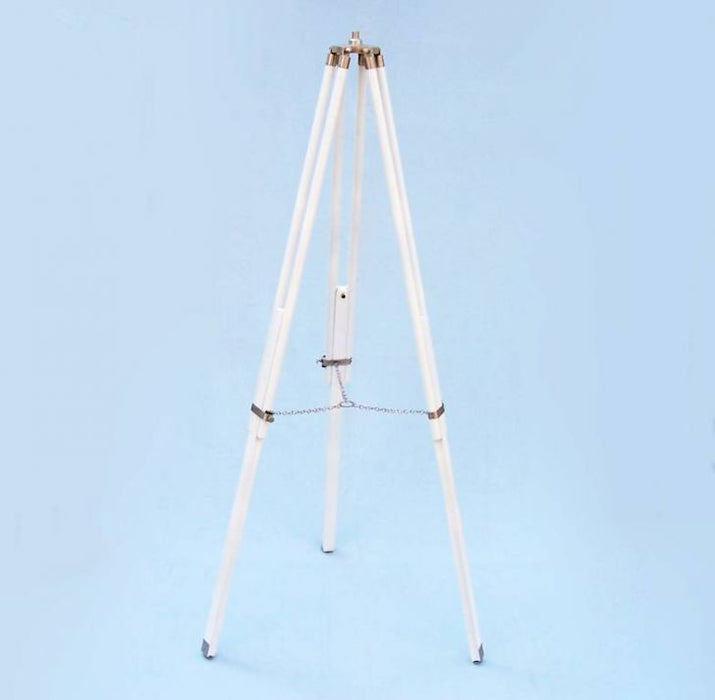 Hampton Nautical 65-Inch Floor Standing Brushed Nickel with White Leather Anchormaster Telescope Tripod Extended Legs and Chain