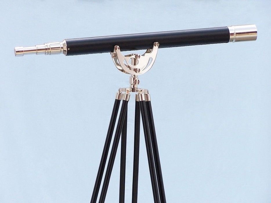 Hampton Nautical 65-Inch Floor Standing Chrome-Leather Anchormaster Telescope Body Mounted on Tripod